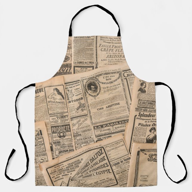 Newspaper pages with antique advertising. Vintage  Apron (Front)