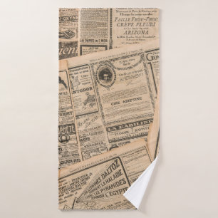 Newspaper pages with antique advertising. Vintage  Bath Towel