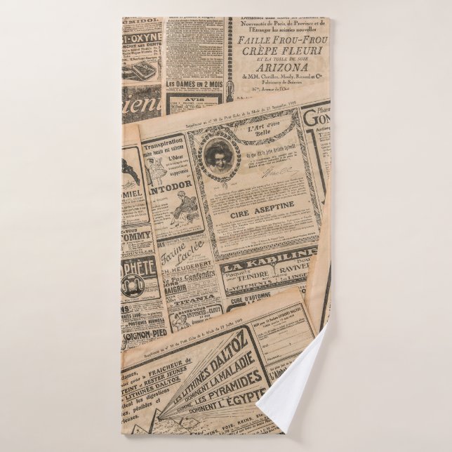 Newspaper pages with antique advertising. Vintage  Bath Towel (Bath Towel)