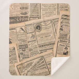 Newspaper pages with antique advertising. Vintage Sherpa Blanket