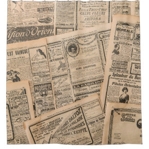 Newspaper pages with antique advertising. Vintage  Shower Curtain