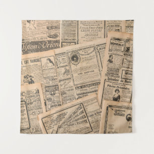 Newspaper pages with antique advertising. Vintage  Tapestry