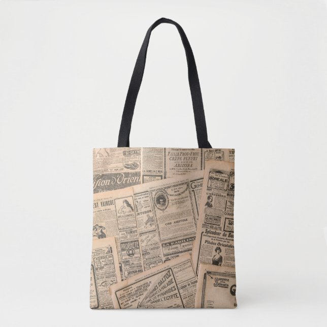 Newspaper pages with antique advertising. Vintage  Tote Bag (Front)