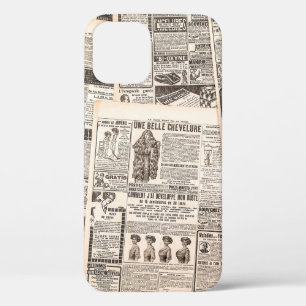 Newspaper pages with antique advertising. Woman's iPhone 12 Case