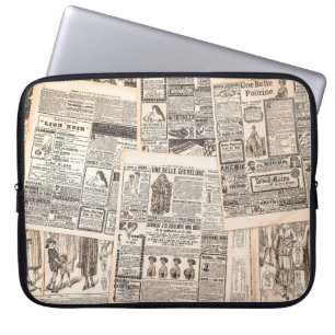 Newspaper pages with antique advertising. Woman's Laptop Sleeve