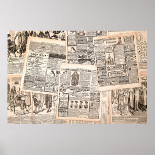 Newspaper pages with antique advertising. Woman's  Poster