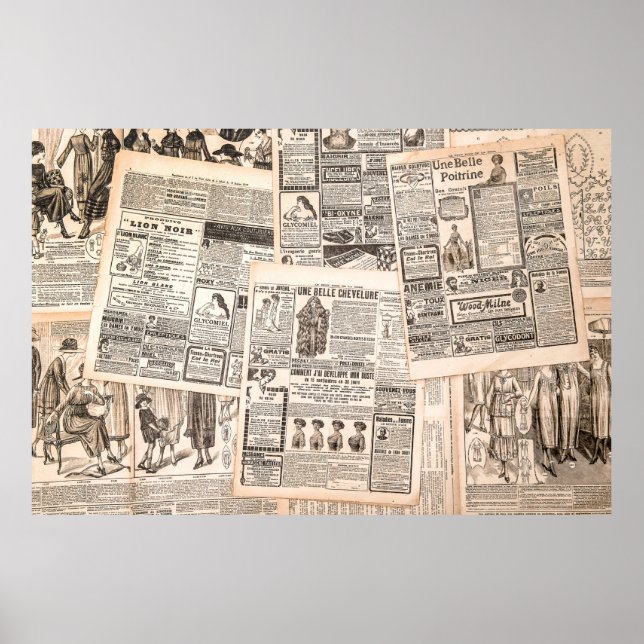 Newspaper pages with antique advertising. Woman's  Poster (Front)