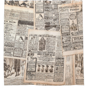 Newspaper pages with antique advertising. Woman's  Shower Curtain