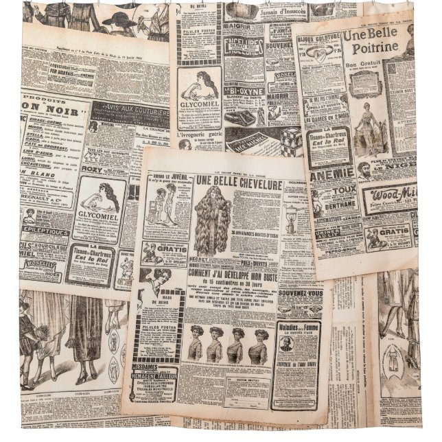 Newspaper pages with antique advertising. Woman's  Shower Curtain (Front)