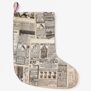 Newspaper pages with antique advertising. Woman's Small Christmas Stocking