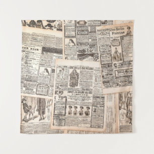 Newspaper pages with antique advertising. Woman's Tapestry