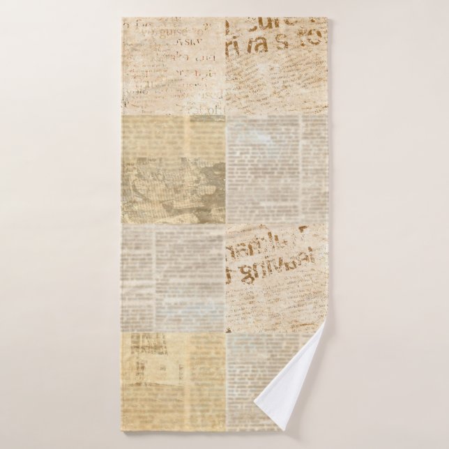 Newspaper paper grunge aged newsprint pattern back bath towel (Bath Towel)