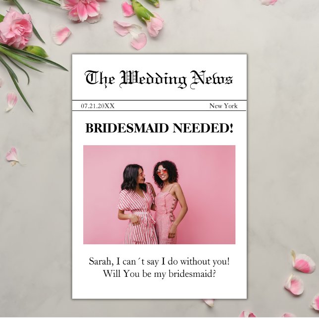 Newspaper Photo Be My Bridesmaid Proposal Card (bridesmaid proposal newspaper style will you be my bridesmaid card elegant)