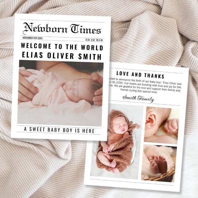 Newspaper Photo Collage Birth Announcement (Newspaper Photo Collage Birth Announcement)