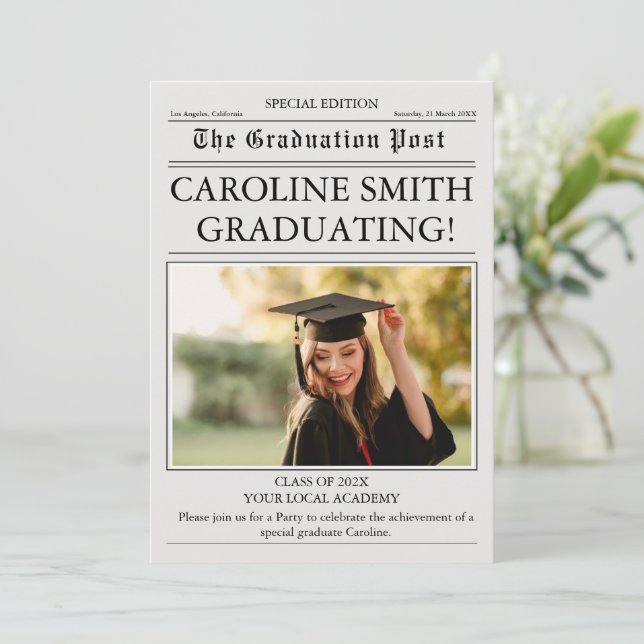 Newspaper Photo Graduation  Invitation (Standing Front)