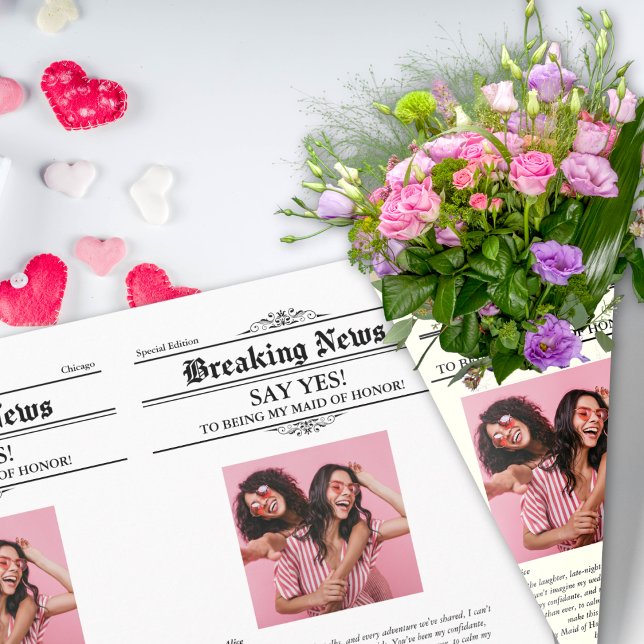 Newspaper Photo Maid of Honour or Bridesmaid Wrapping Paper Sheet (Newspaper Photo Maid of Honor or Bridesmaid Wrapping Paper Sheets)
