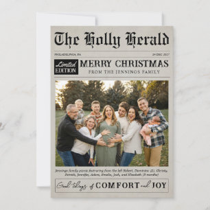 Newspaper Photo Modern Christmas Flat Holiday Card