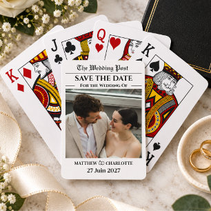 Newspaper Photo Save the Date Wedding Playing Cards