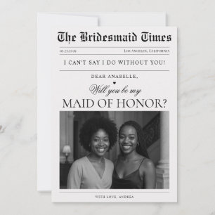 Newspaper Photo Unique Maid of Honour Proposal Invitation