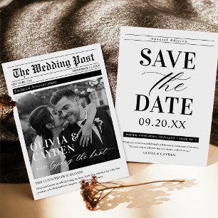 Newspaper Photo Unique Wedding Save The Date Invitation