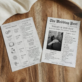 Newspaper Photo Wedding Program Timeline Invitation