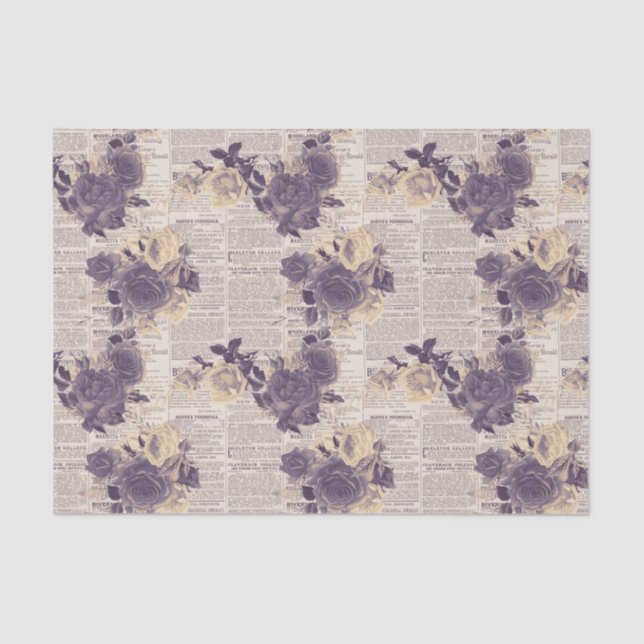 Newspaper Purple Floral Tissue Paper (Front)