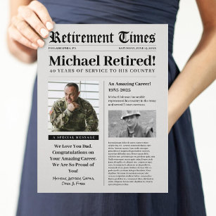 Newspaper Retirement Sign Gift for Military Vet Custom Letterhead