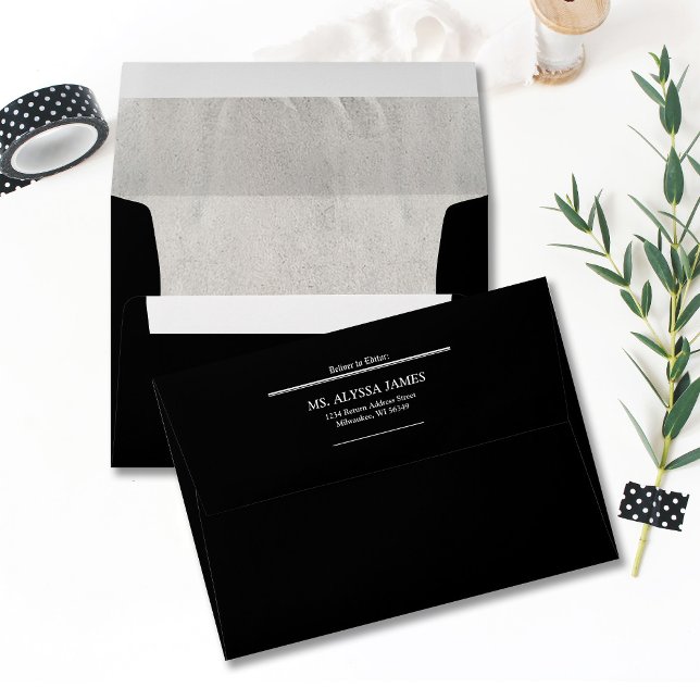 Newspaper Return Addressed Black Wedding Envelope (Black and white newspaper style invitation or save the date envelope, self addressed, return address)