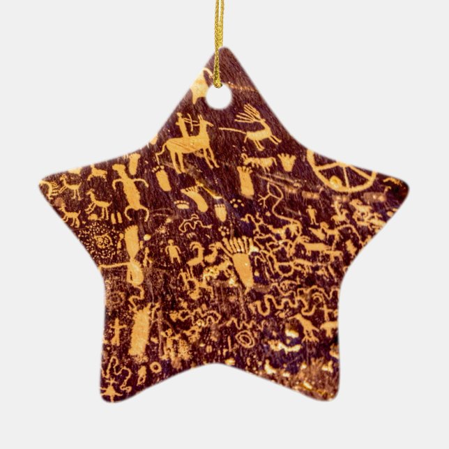 Newspaper Rock American Indian Utah Ceramic Tree Decoration (Front)