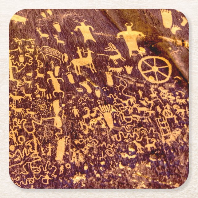 Newspaper Rock American Indian Utah Square Paper Coaster (Front)