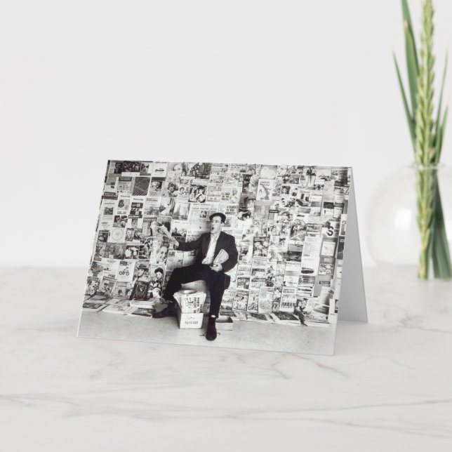 Newspaper salesman, c.1960 card (Front)