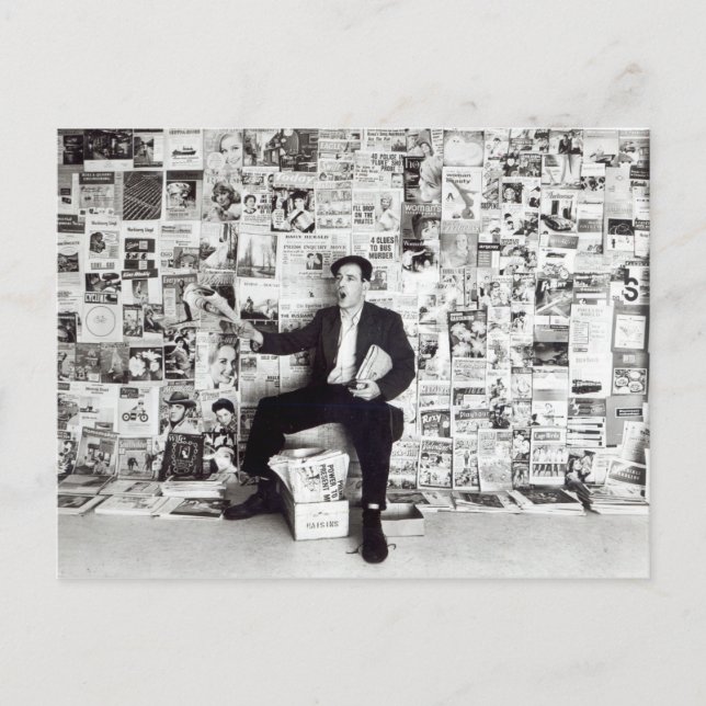 Newspaper salesman, c.1960 postcard (Front)