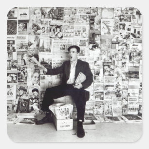 Newspaper salesman, c.1960 square sticker