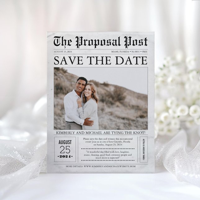 Newspaper Save the Date Photo Postcard (Newspaper Save the Date Photo Postcard)