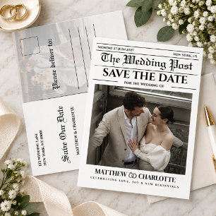 Newspaper Save the Date Photo Wedding PostCard