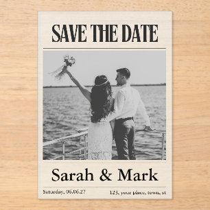 Newspaper Save the Date Vintage Custom photo Acrylic Invitations