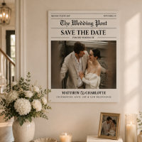Newspaper Save the Date Wedding Beige Card