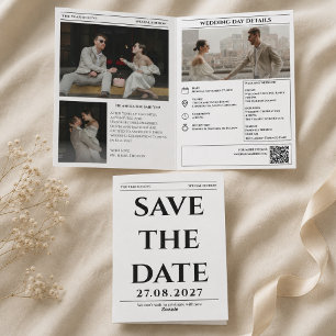 Newspaper Save the Date Wedding Card