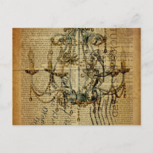 newspaper scripts french country chandelier postcard