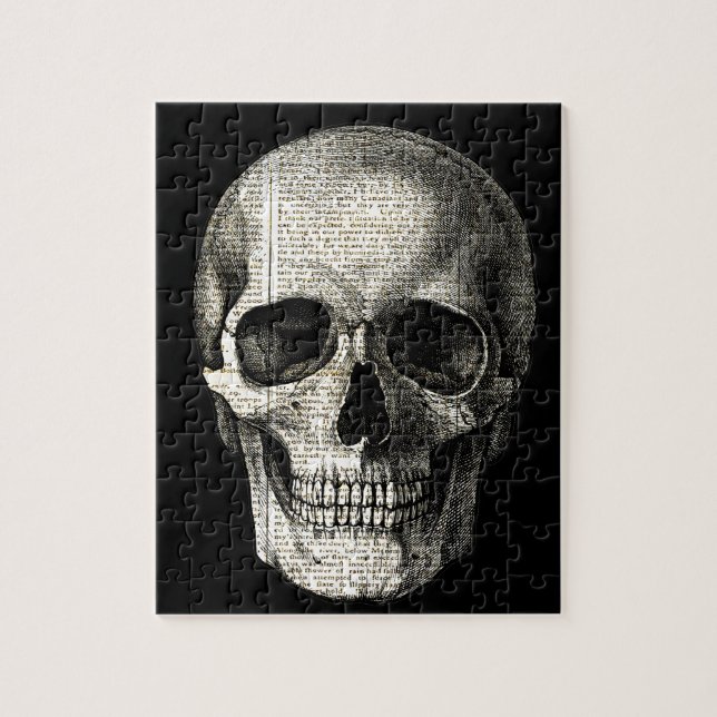 Newspaper skull jigsaw puzzle (Vertical)