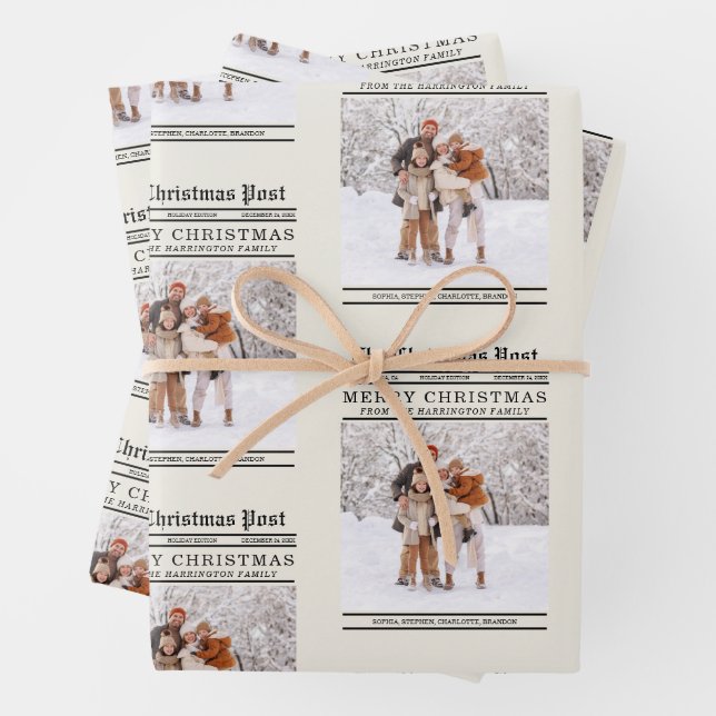 Newspaper Style Christmas Greeting Wrapping Paper Sheet (In situ)