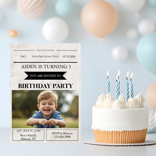 Newspaper Style Custom Photo Birthday Invitation (Creator Uploaded)