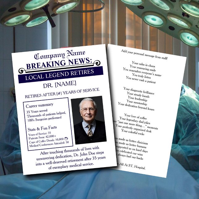 Newspaper Style Doctor Retirement Card | Custom (Creator Uploaded)