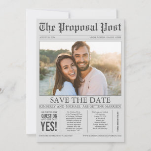 Newspaper Style Fun Grey Save the Date Photo