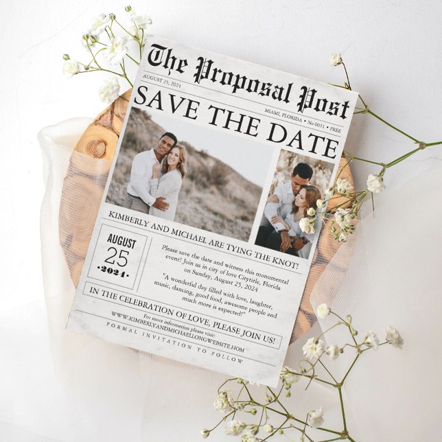 Newspaper Style Fun Save the Date Photo (Creator Uploaded)