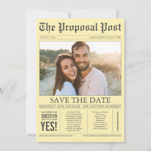 Newspaper Style Fun Yellow Save the Date Photo