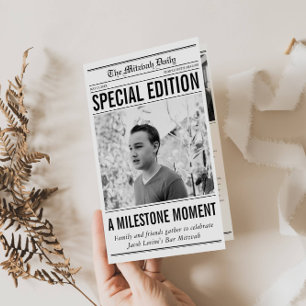 Newspaper Style Mitzvah Program Small Folded Paper