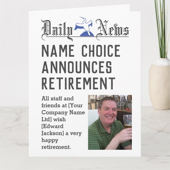 Newspaper Style Retirement Card to Personalise