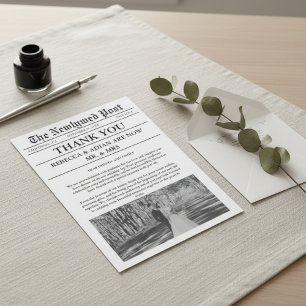 Newspaper Style Unique Photo Wedding Thank You  Invitation