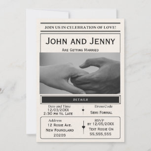 Newspaper-Style Wedding Invitation   Customisable 